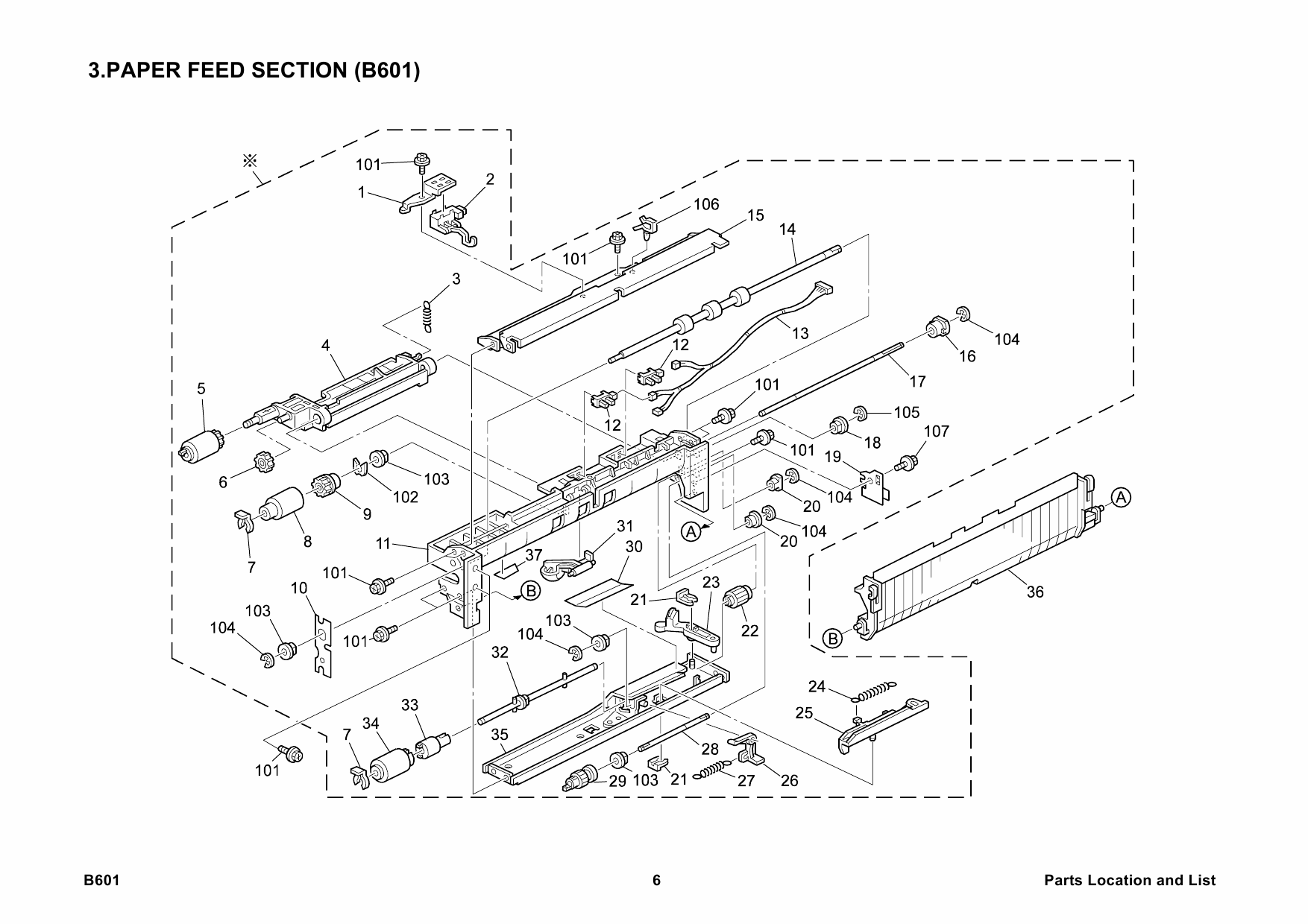 RICOH Options B601 1-TRAY-PAPER-FEED-UNIT Parts Catalog PDF download-3